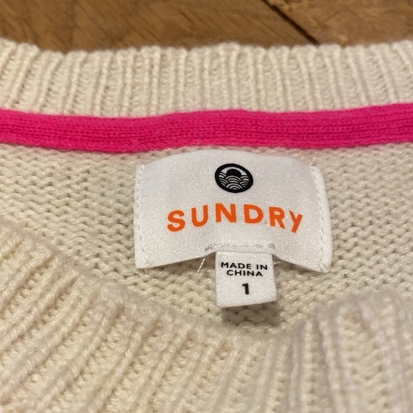 Sundry Merino Wool Cashmere Blend Shoulder  Stripe Oversized Retro Sweater S 4-6 - Picture 4 of 10